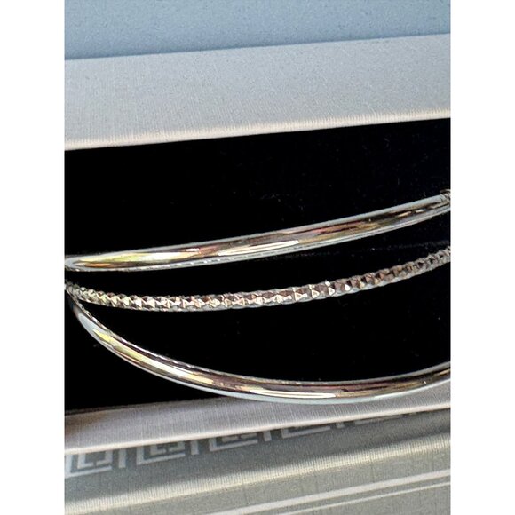 Liz Claiborne Silver-Tone Bangle Bracelet Set With Rhinestone Heart Charm - Picture 4 of 5